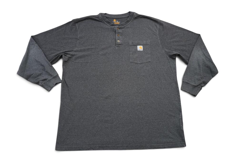 Carhartt Henley Shirt Mens XL Gray Long Sleeve Pocket Original Fit Workwear